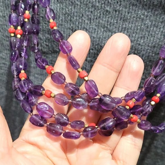 5 Strands Natural Amethyst gemstone necklace 20" - Picture 3 of 4